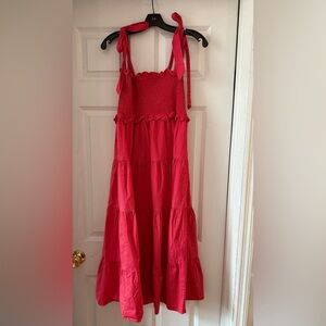Tuckernuck Red Alannah Dress: Tie Shoulders, Smocked Bodice, Tiered Skirt M/L 💃🏻